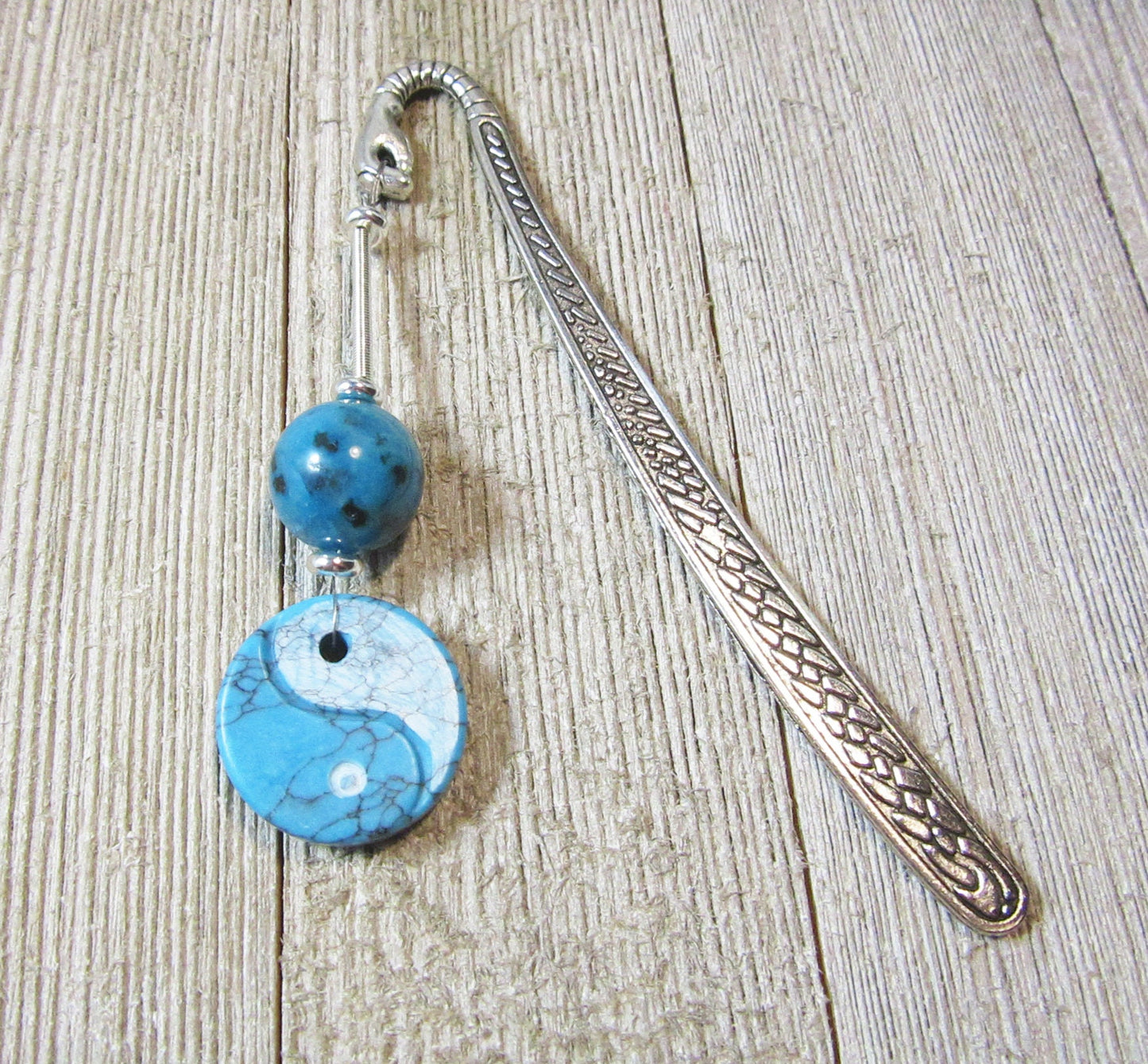 Yin Yang Bookmark in natural stone, Zen Metal Bookmark Gift for Dad, Boyfriend, and Yoga Lover, a spiritual accent for reading.