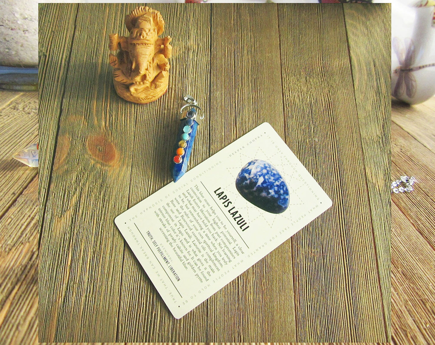 Stylish Lapis Lazuli Chakra Stones Pendant designed for yoga lovers, emphasizing healing properties and craftsmanship.