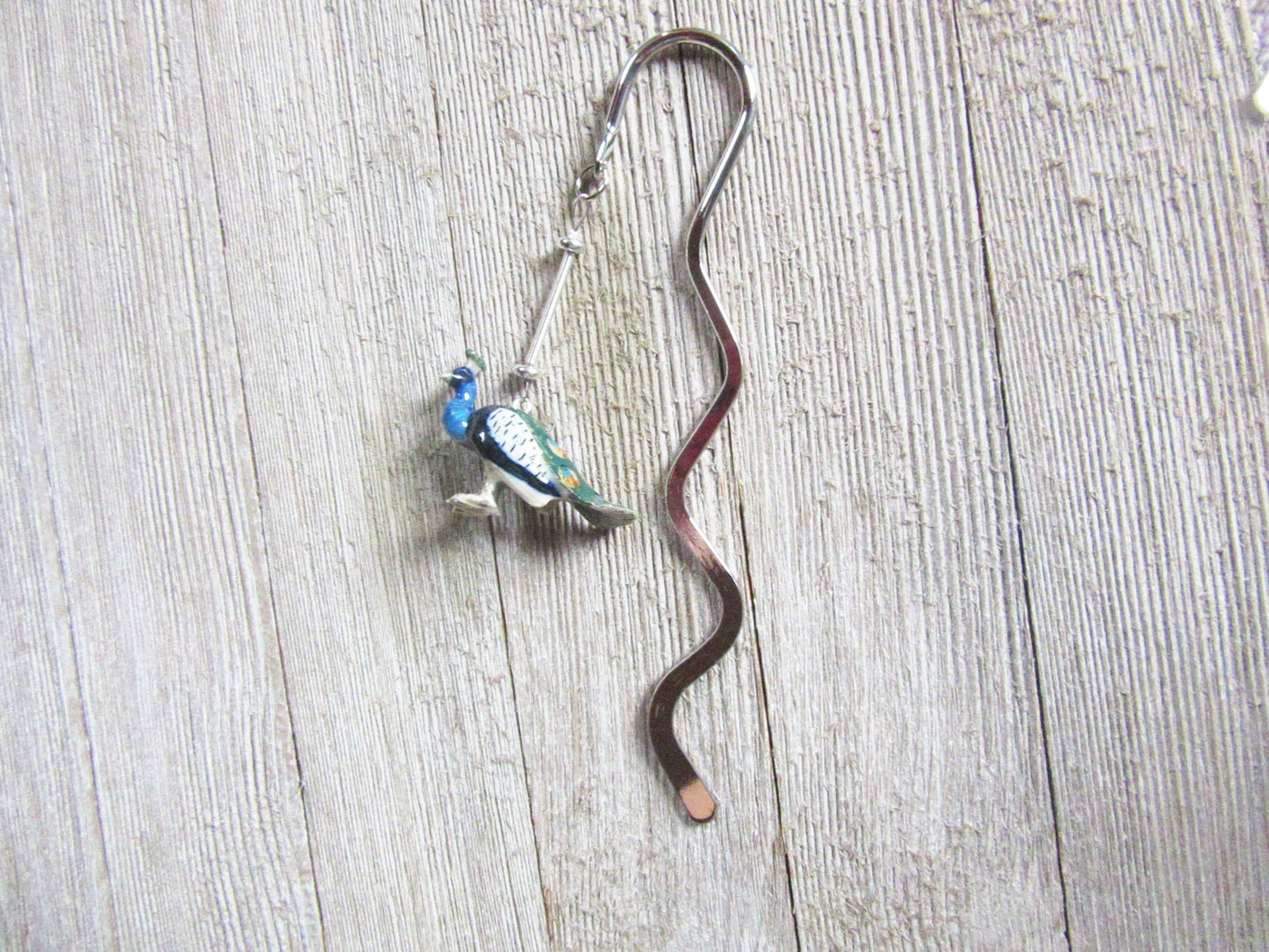 Beautifully hand-crafted Peacock Bookmark, a unique decoration for office or dresser.