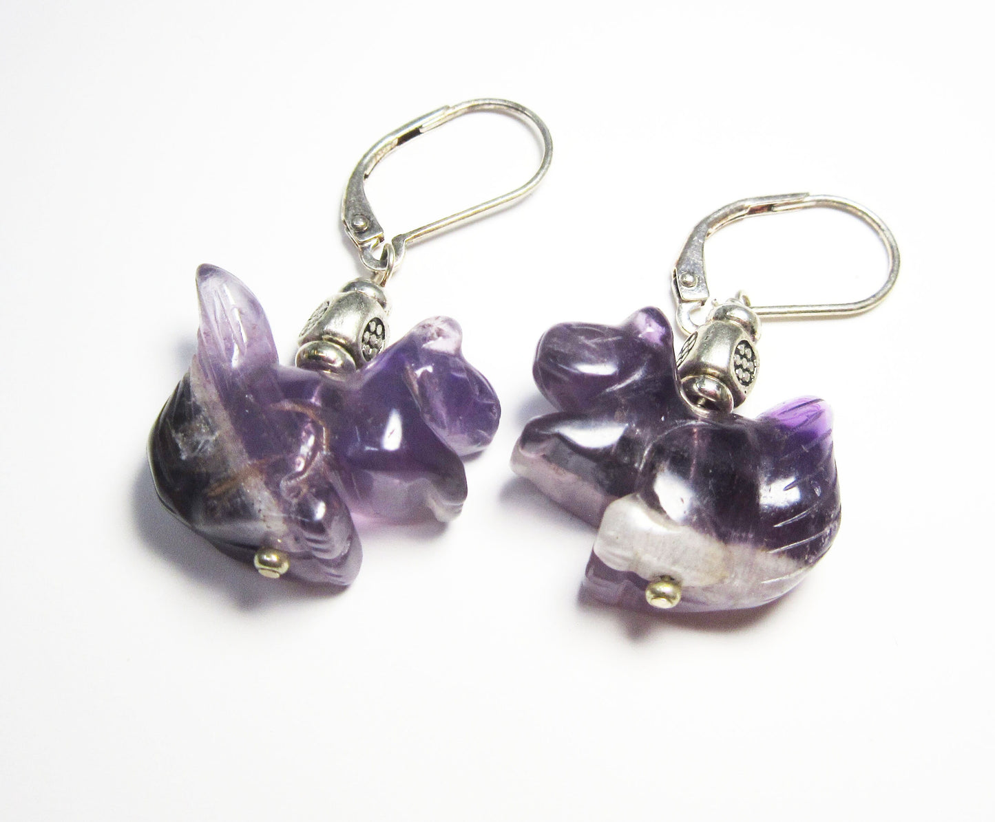 Beautiful Squirrel Earrings made of stone, including hematite and red jasper, designed for animal jewelry enthusiasts.