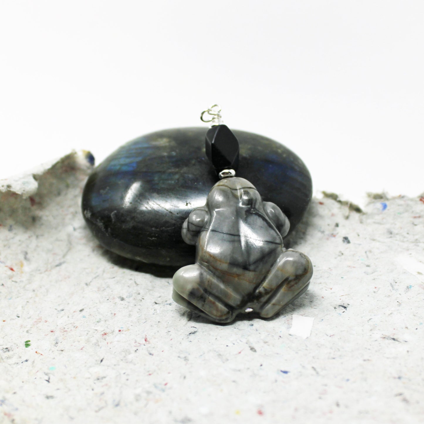 Elegant Frog Pendant - Carved Picasso Jasper Jewelry, perfect for wearers who cherish nature and animal-themed accessories.