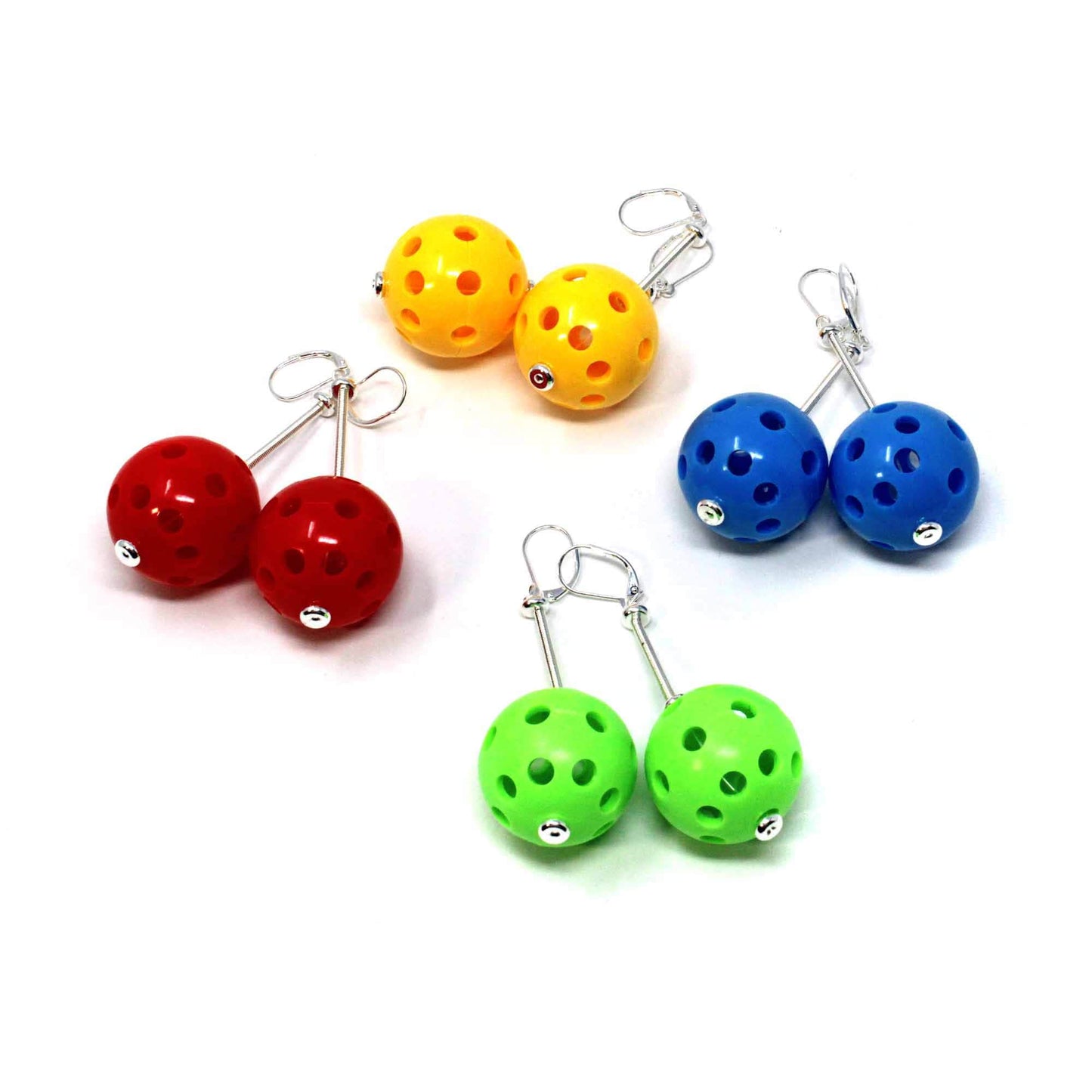 PICKLEBALL EARRINGS - Sporty pickleballer earrings featuring mini pickle balls, a great gift for pickleball players and fans.