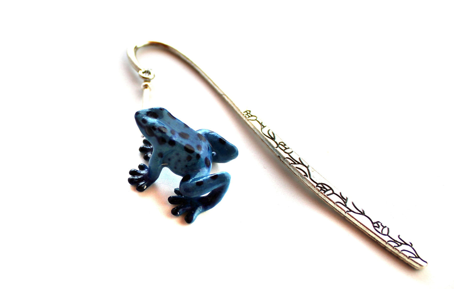 Arrow Frog Blue Bookmark - Close-up of the intricately designed blue frog bookmark, a perfect gift for readers who love frogs.