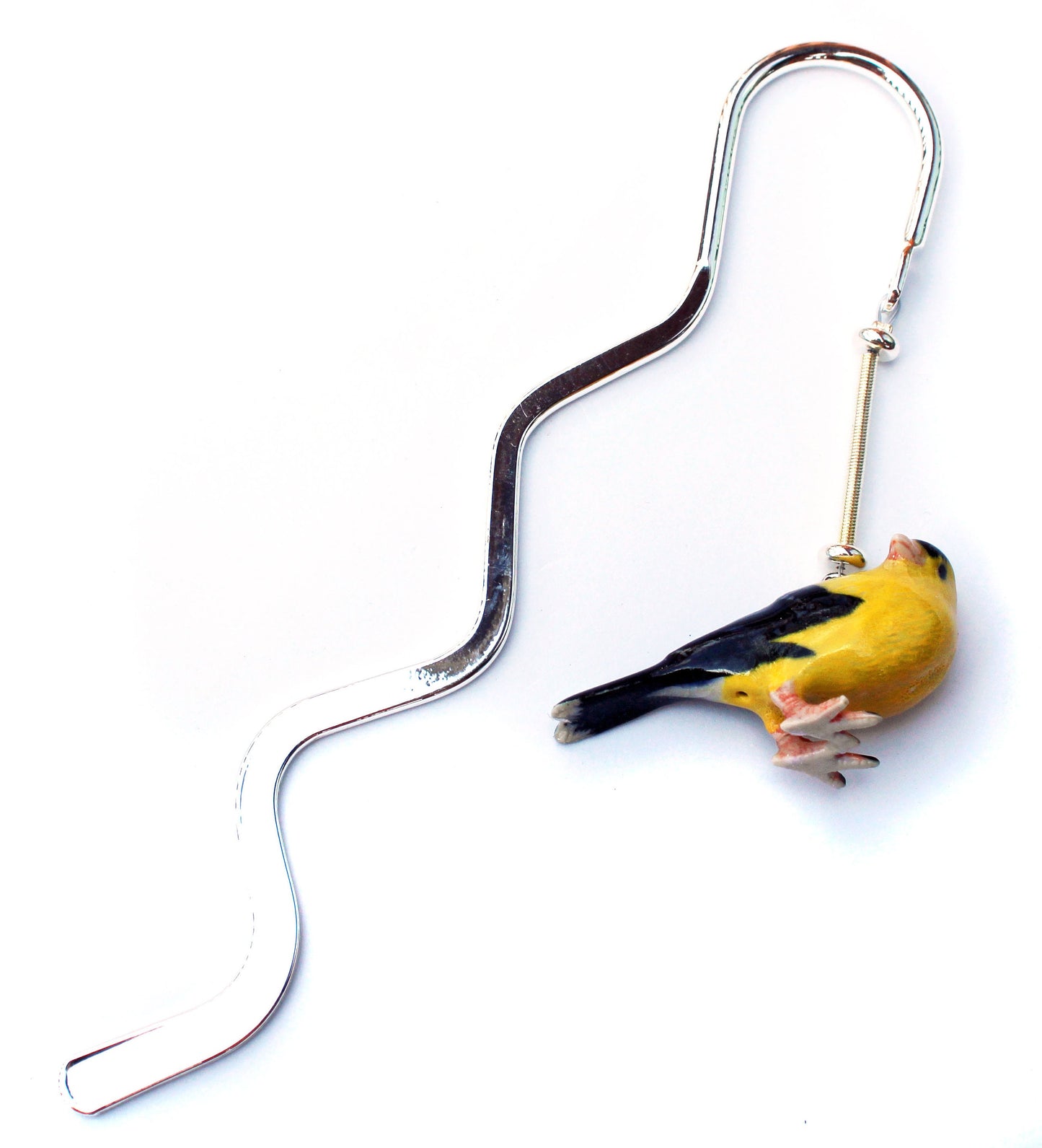 Goldfinch Yellow Bird Bookmark against a white background, perfect for showcasing the detailed craftsmanship of this delightful bookmark.