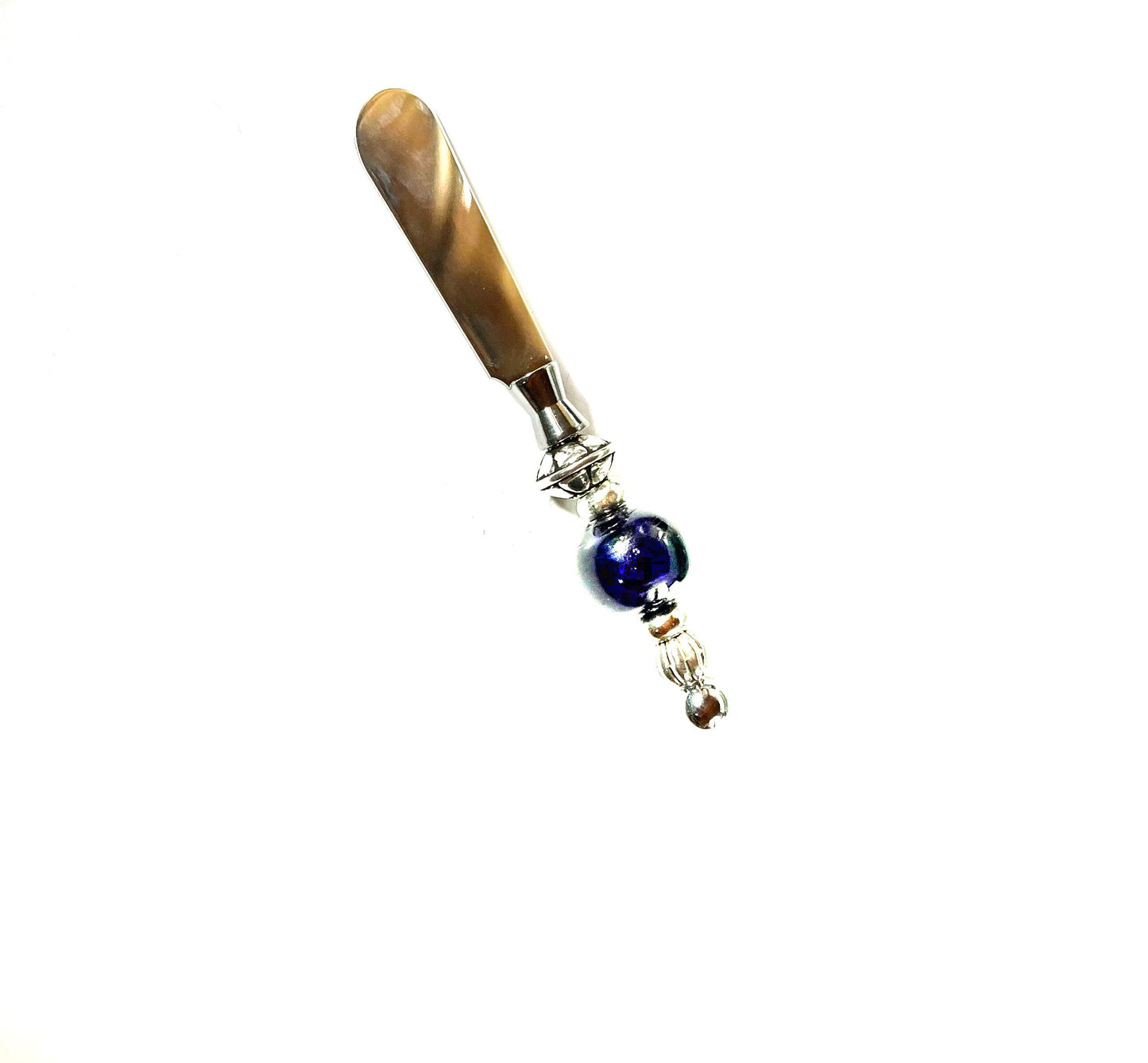 Beaded Handle Cheese Serving Knife - Unique Mother's Day Gift - Handmade Silvertone Kitchen Accessory presented in a vibrant color option, perfect for serving cheese and dips.