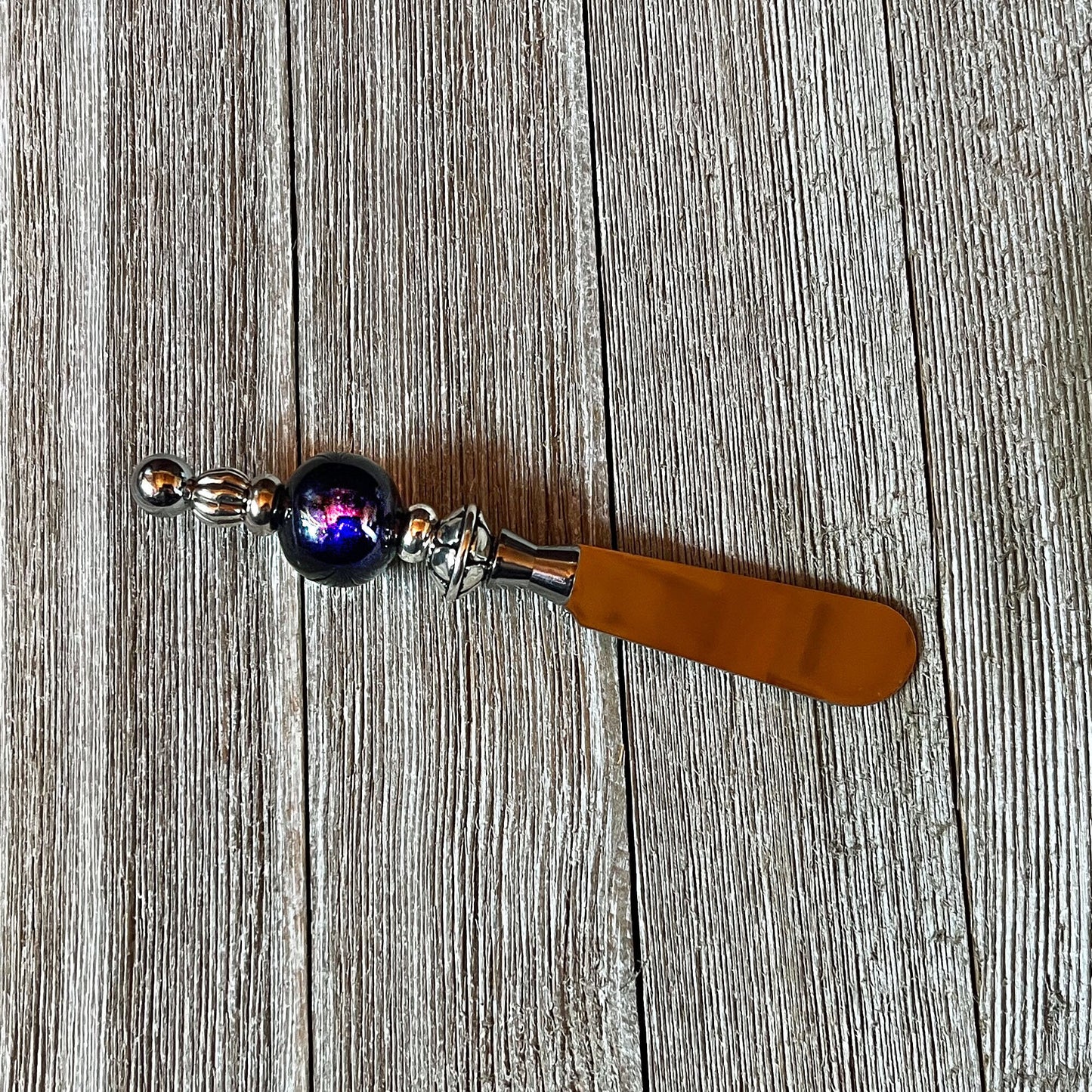 Beaded Handle Cheese Serving Knife - Unique Mother's Day Gift - Handmade Silvertone Kitchen Accessory with beautiful beaded design.
