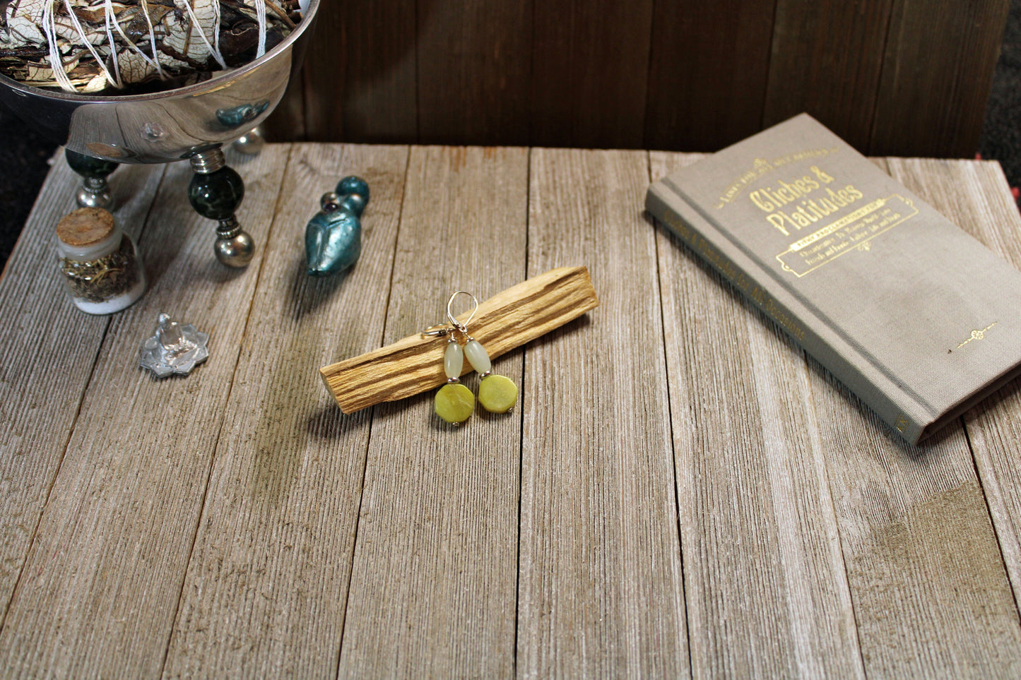 Hexagon Stone Earrings with quartz and aventurine, representing luck and positivity, handcrafted gemstone jewelry for women.