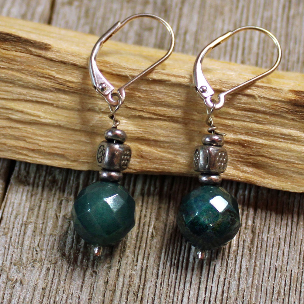 Teal Fancy Jasper Earrings - minimalist teal jewelry featuring faceted design and artisan craftsmanship, embodying Sacred Geometry shapes.