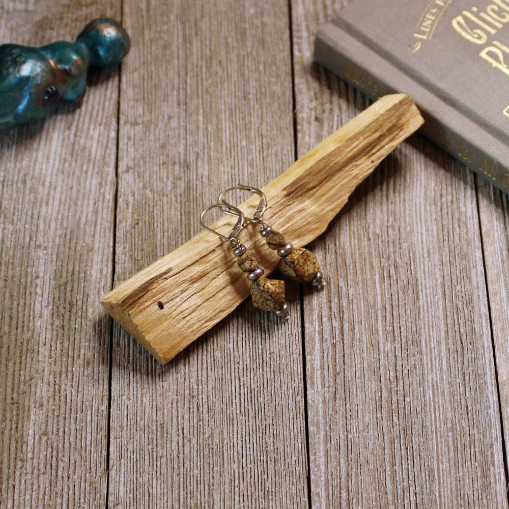 Handmade Tan Jasper Earrings - Jewelry Gift for Minimalist that embodies a serene and spiritual feel.
