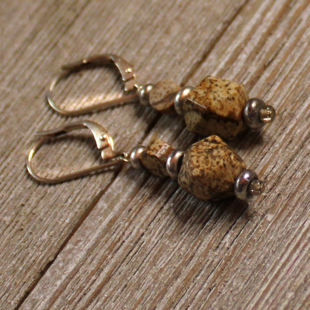Artisan-designed Tan Jasper Earrings - a stylish Jewelry Gift for Minimalist with spiritual significance.
