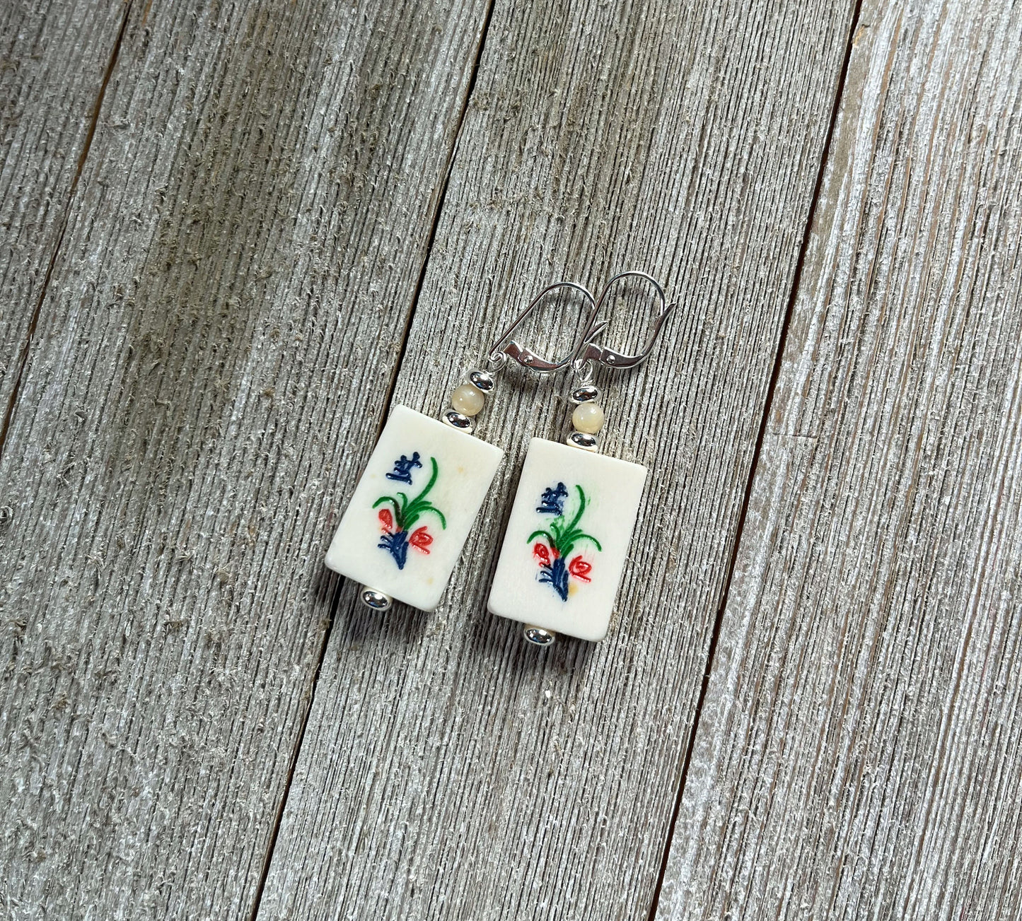 Mahjong Tile Earrings featuring flower bonus design, perfect gift for Mahjong players and moms.