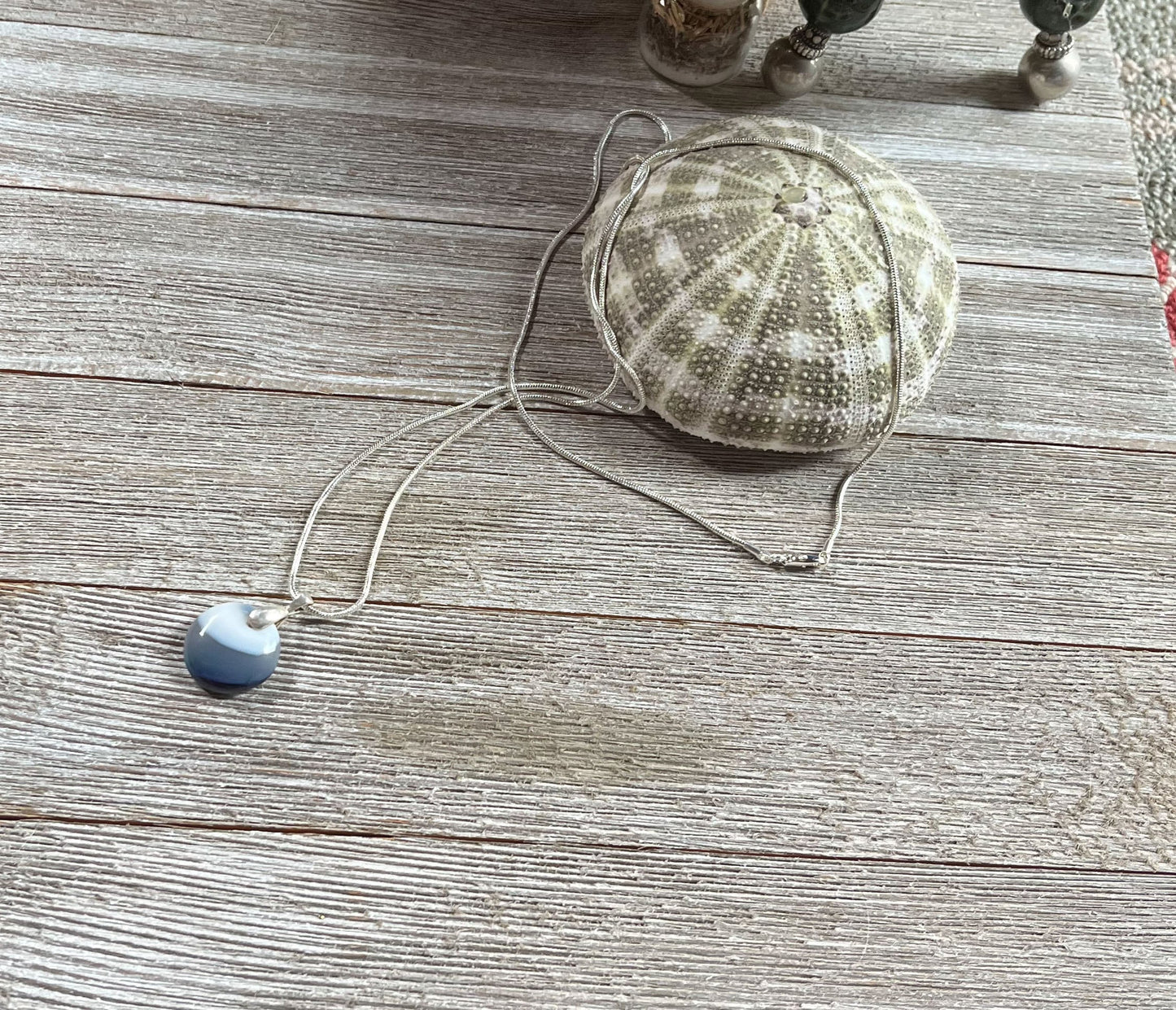Blue Agate Pendant Minimalist Necklace - Simple Gift for a Friend, Self Care Gift, featuring a captivating eye motif and calming zen aesthetic.