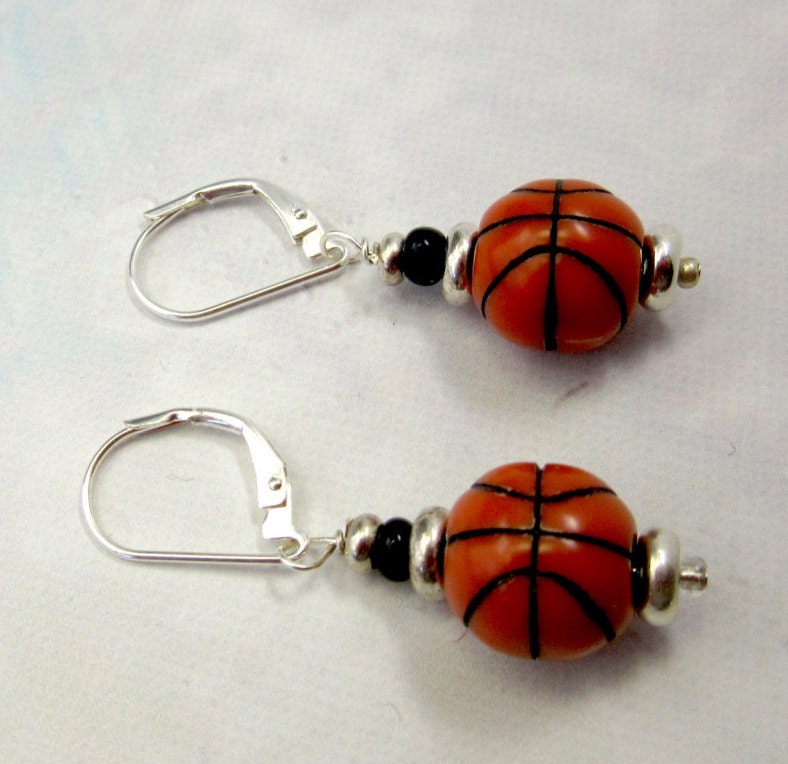Hand-crafted basketball novelty earrings by Enlivenadorn, lightweight and stylish for basketball lovers to wear at games.