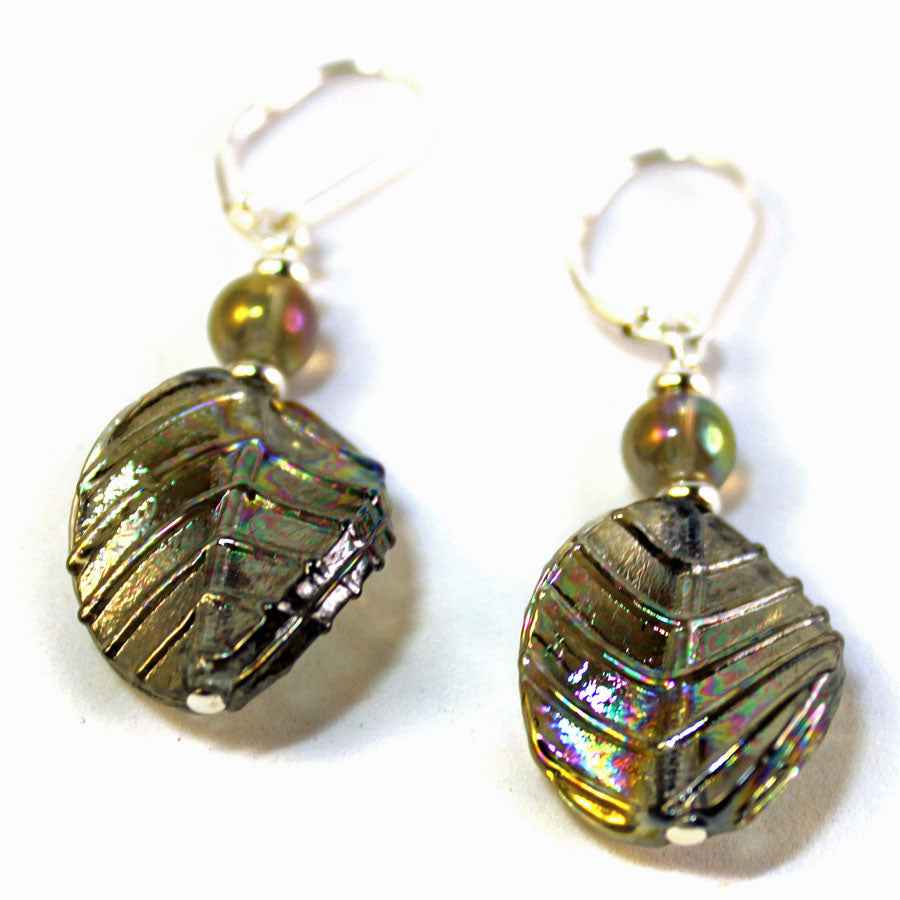 Silver Leaf Earrings in AB glass - Gift for the nature lover who is also elegant!