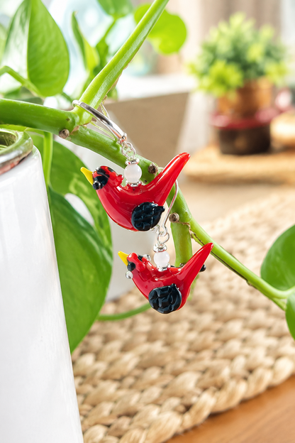 Red Bird Glass Earrings