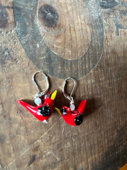 Red Bird Glass Earrings