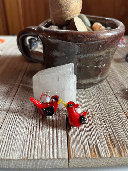 Red Bird Glass Earrings