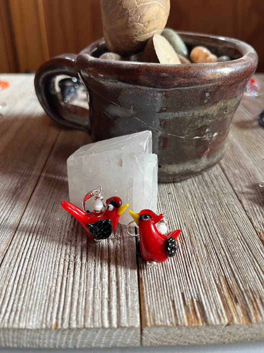 Red Bird Glass Earrings