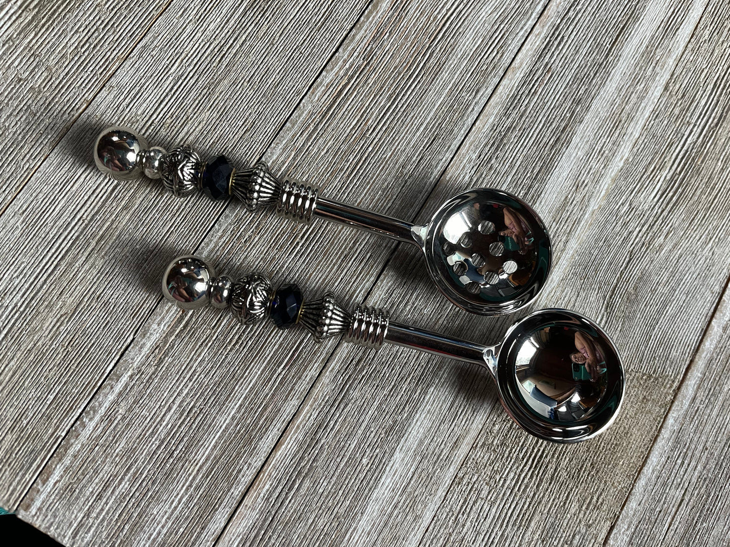 Spoon Set for Party Table Slotted and Solid Bowls - Olives and Salsa