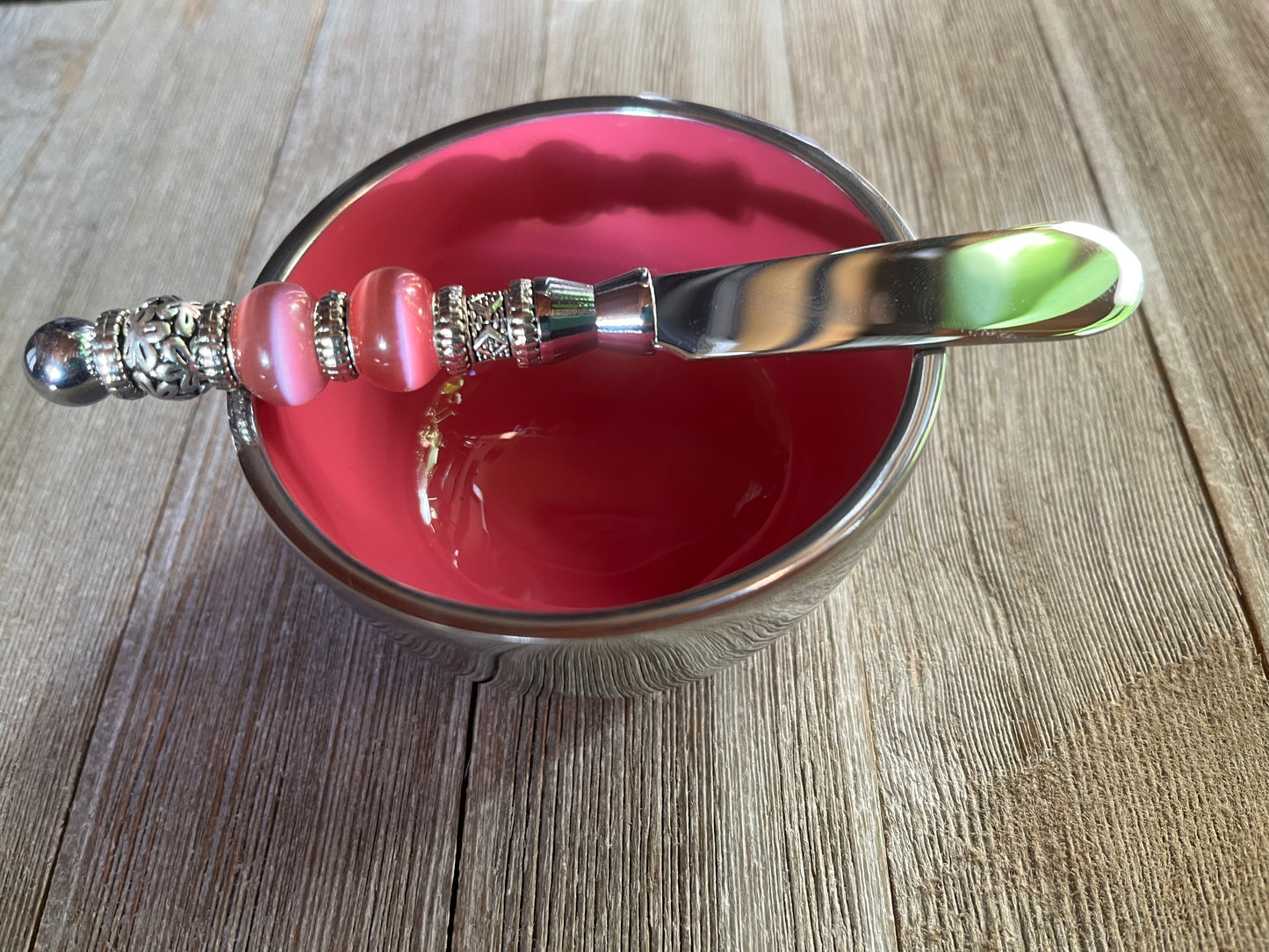 Dip Knife and Small Pink and Stainless Steel Bowl Tableware Combo