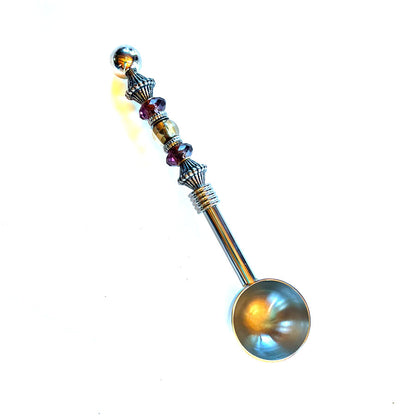 Beaded Scoop with Fall Facets Colors featuring warm browns and golden clear creme for a cozy autumn-inspired kitchen utensil.