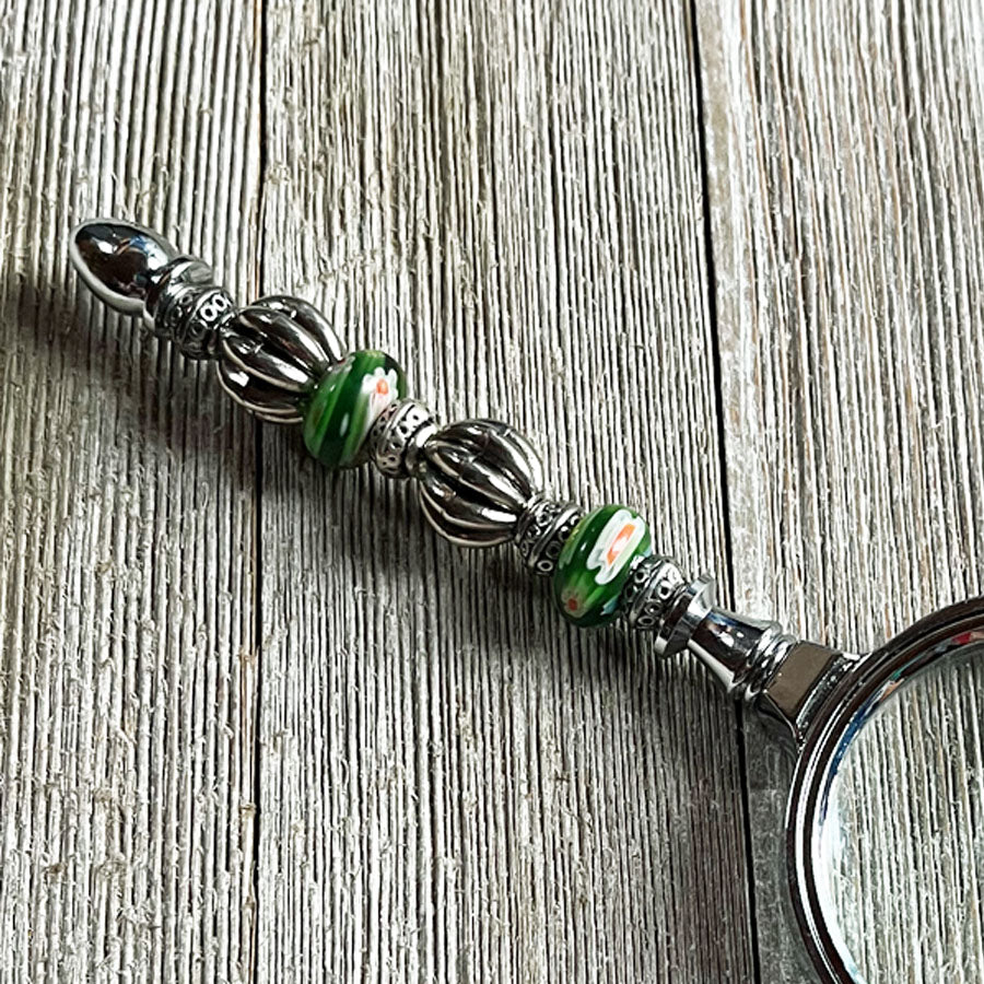 Floral Green Bead Magnify Glass - Magnifier glass gift