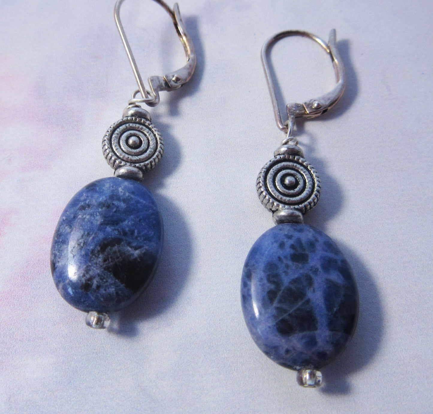 Sodalite earrings - artisan-designed stone and spiral, denim blue earrings, gift for friend, for creativity, intuition, and self-expression