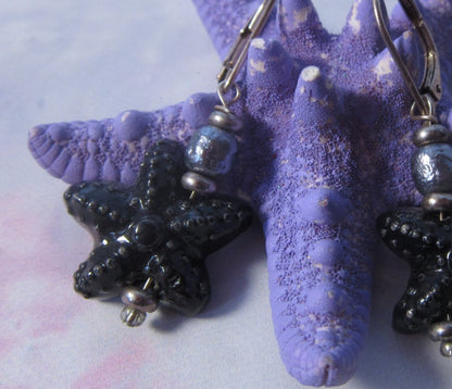 Close-up of STARFISH SEA EARRING showcasing its intricate hand-painted design and beautiful freshwater pearl, ideal for gifting.