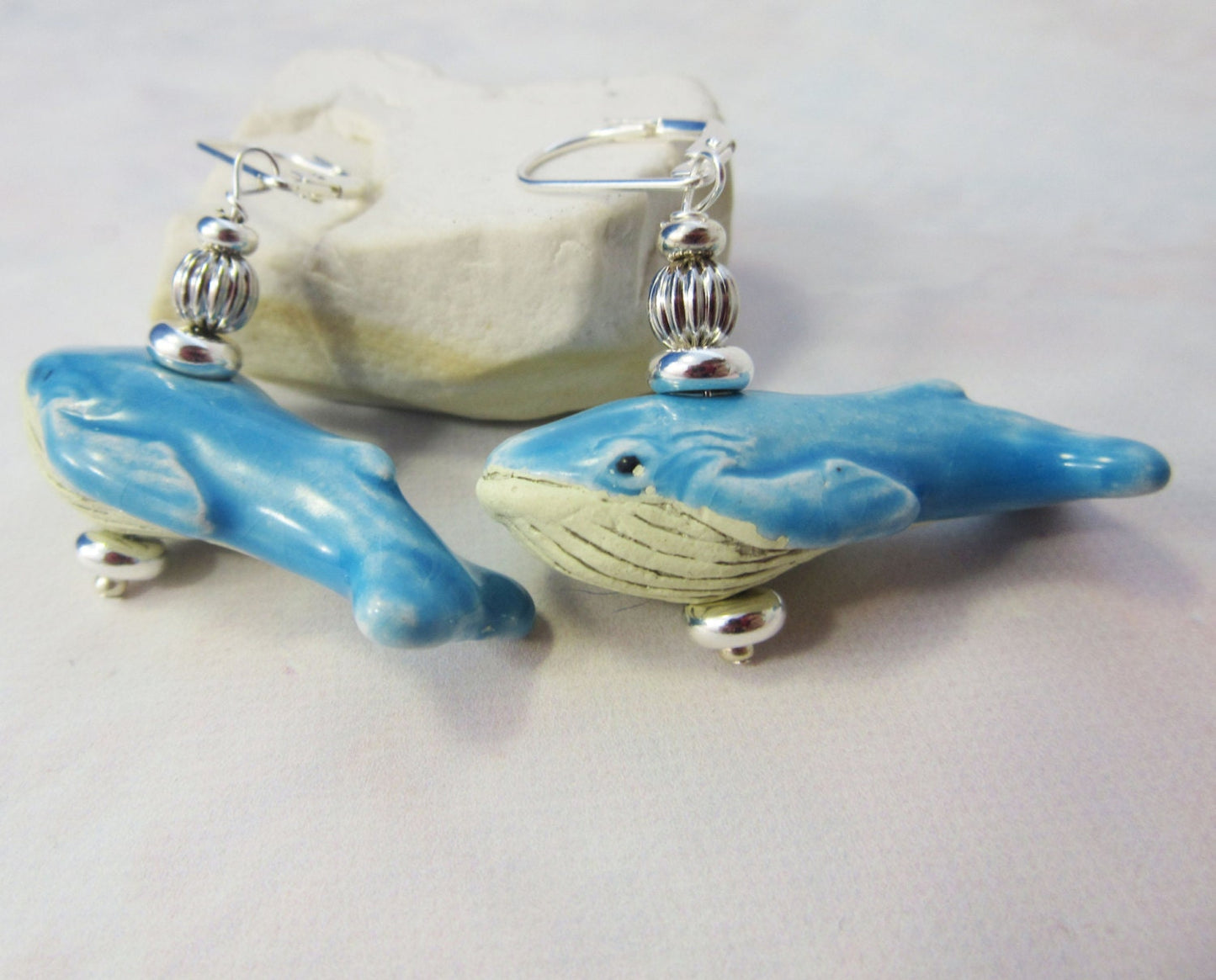 Whale Earrings Big Blue, ocean-themed gift, hand-painted whale animal jewelry, whale lover gift, cute animal earrings, sea-themed earring