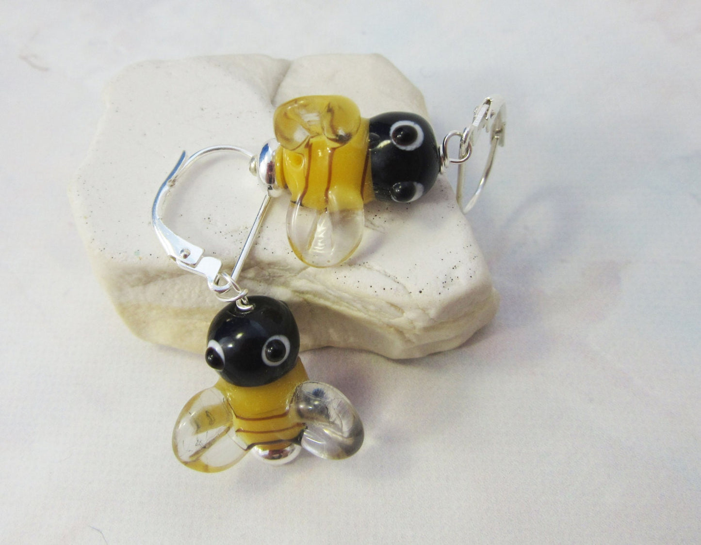 Buzzing Bee Earrings, gift for beekeeper, cheerful Honey Bee Art Glass Earrings, apiarist jewelry gift, cute insect earrings, get the buzz