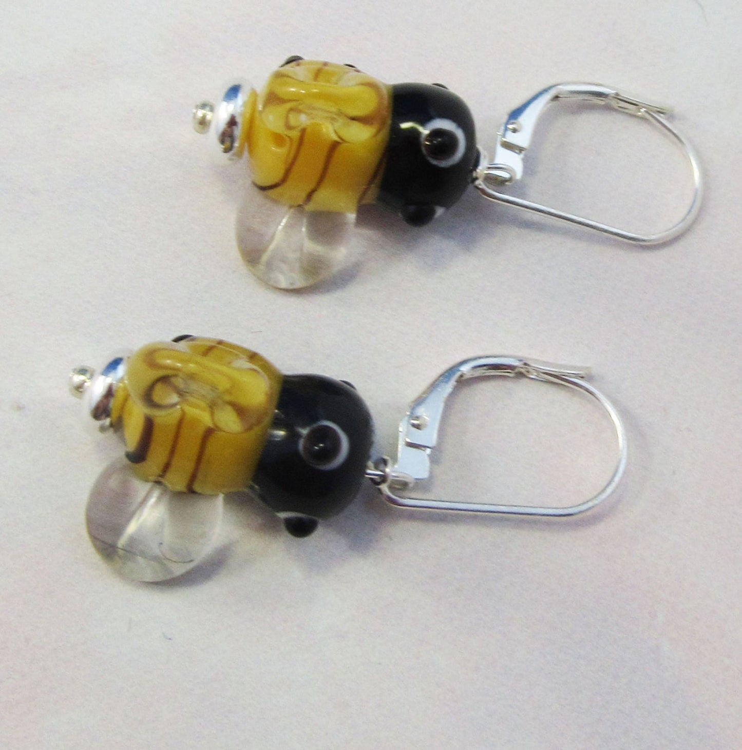 Buzzing Bee Earrings, gift for beekeeper, cheerful Honey Bee Art Glass Earrings, apiarist jewelry gift, cute insect earrings, get the buzz