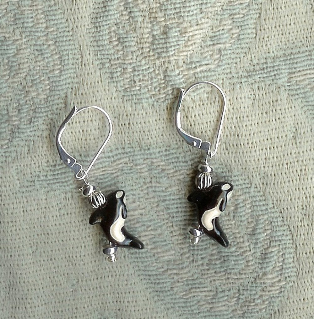 Orca Whale Earrings - Hand Painted Killer Whale Earrings, Ocean Themed Gift, Cute Animal Earrings, Ceramic Orca Jewelry Gift for Zookeeper