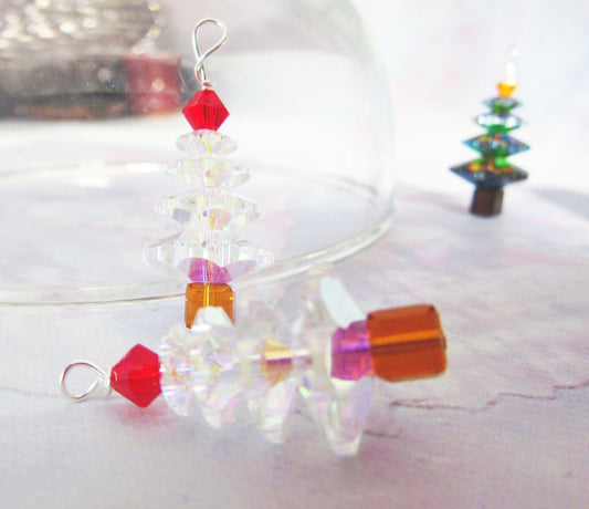 Christmas Tree Earrings - Authentic Crystal drop earrings - Holiday Jewelry - green or white crystal