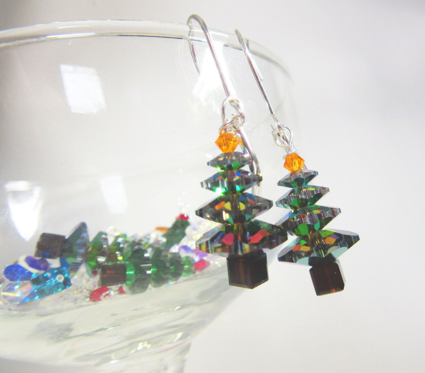 Deep Blue Shimmery Christmas Earrings crystal sparkle - Xmas jewelry  - dangle earrings