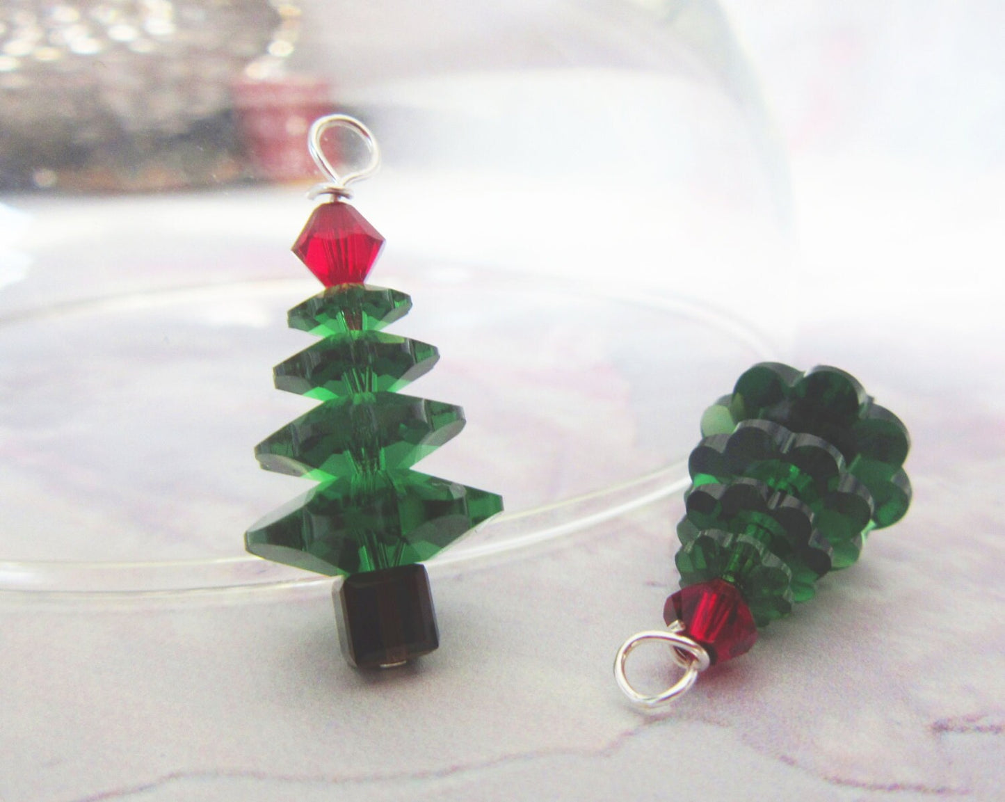 Traditional Christmas Earrings - Christmas Tree Jewelry - Green Xmas Tree Earrings  - Silver Holiday Earrings