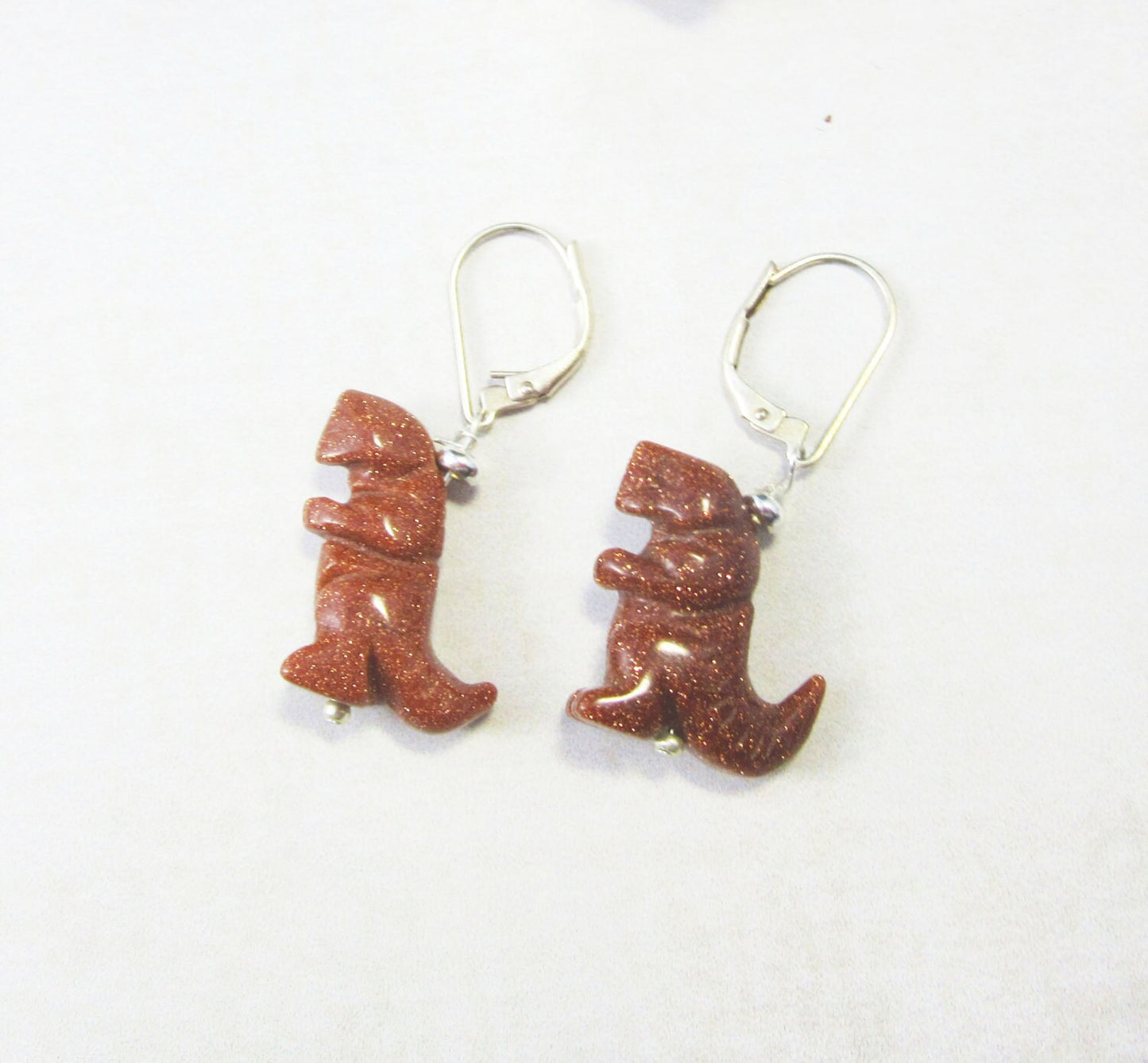 Tyrannosaurus rex earrings - Goldstone Paleontologist gift, Lever Back Earrings,  Cute silly Earrings, Funny T REX Dinosaur Jewelry Gag Gift