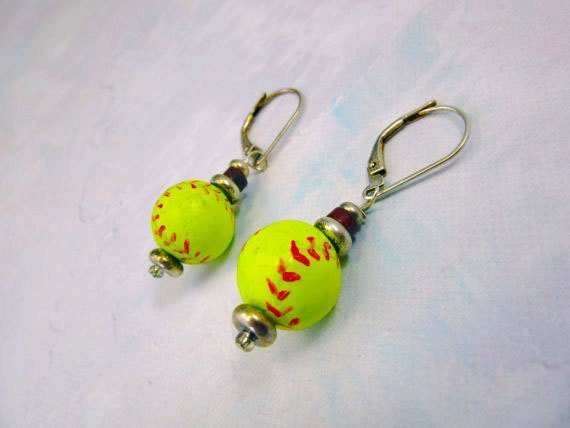 Softball Earrings - Pitch them as a gift - Women's Jewelry - Sports Girl Gift - Novelty Optic Ball Earrings for coach or fan sporty jewelry