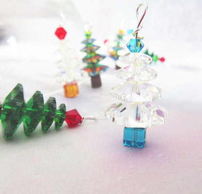 Crystal Christmas Earrings featuring beautiful authentic crystals designed as charming Christmas trees, perfect holiday earrings for festive celebrations.