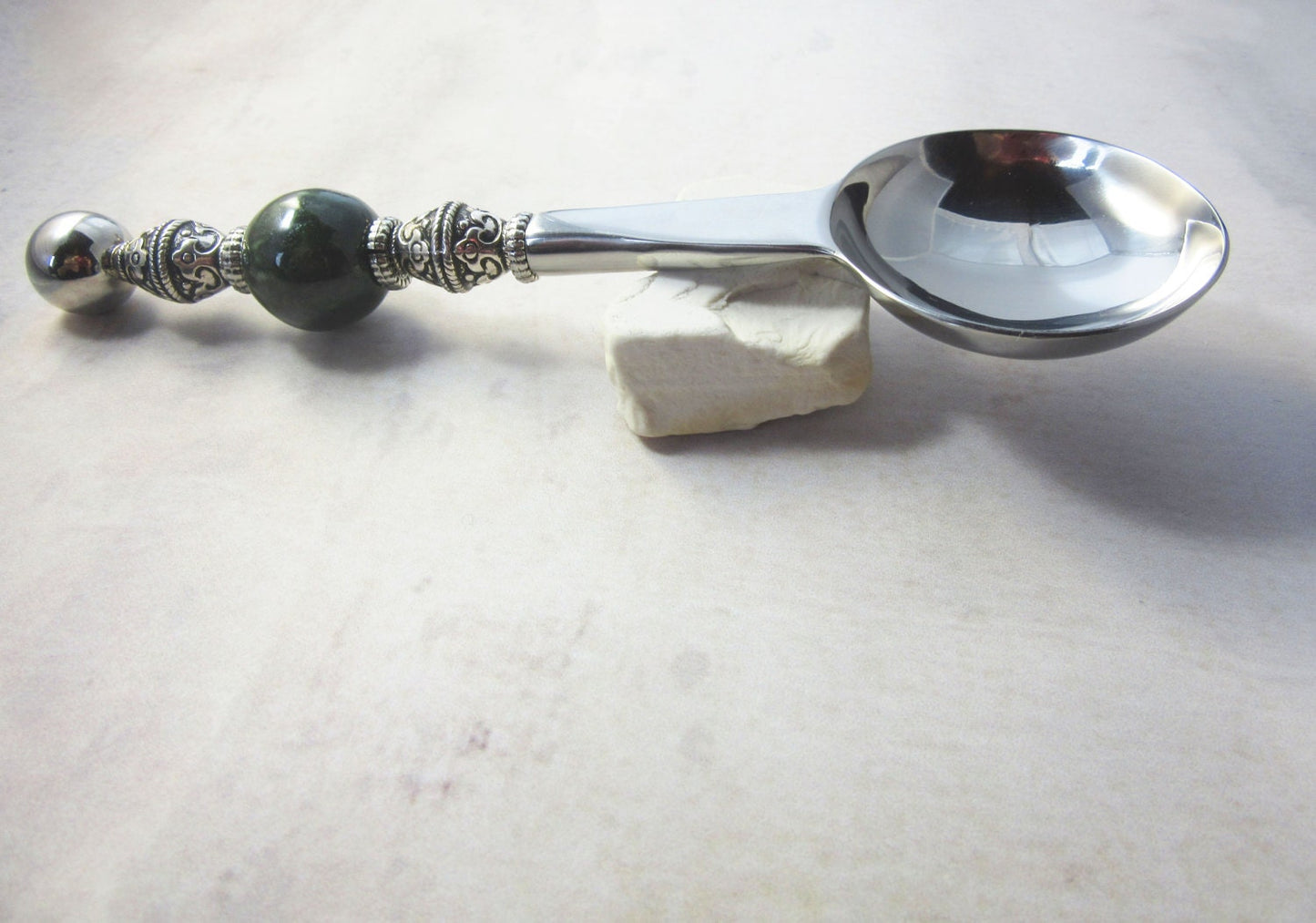 Bath Salt Scoop or herbal supplement tablespoon measure  - Tea Lover Gift, Candy Spoon, Green Stone Scoop, Table Spoon Scoop Gift For Friend