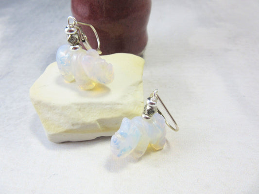 White Rhino Earrings -  Exotic and Rare Rhinoceros Jewelry -  Opalescent Stone, gift for endangered animal supporter, wildlife Africa Safari