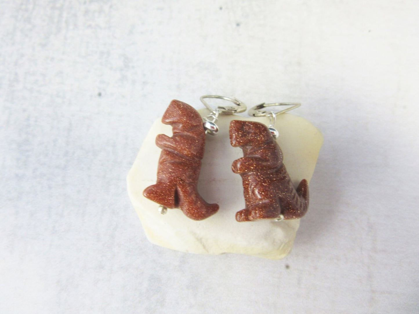 Tyrannosaurus rex earrings - Goldstone Paleontologist gift, Lever Back Earrings,  Cute silly Earrings, Funny T REX Dinosaur Jewelry Gag Gift