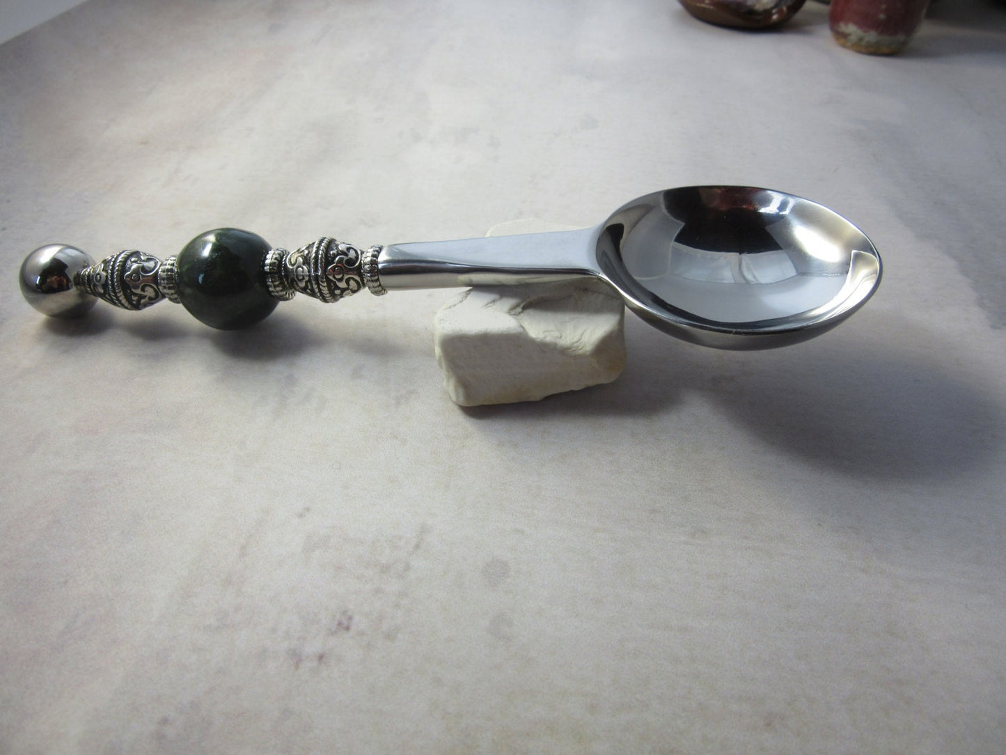 Bath Salt Scoop or herbal supplement tablespoon measure  - Tea Lover Gift, Candy Spoon, Green Stone Scoop, Table Spoon Scoop Gift For Friend