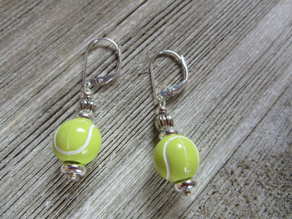 Tennis Earrings featuring a tennis ball design, perfect gift for tennis players and fans, part of Enlivenadorn by Gwynstone's jewelry collection.