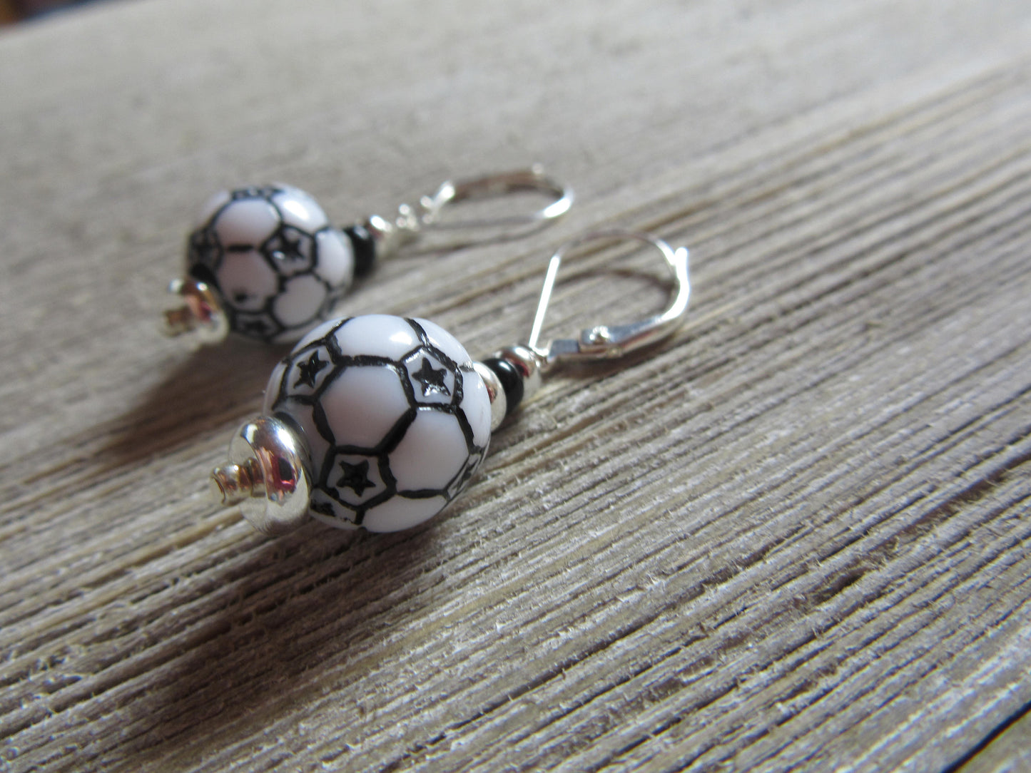 Soccer Ball Earrings - Soccer Sport Earring -  Sport Ball Earrings - Back Lever Earrings - Sports Theme Jewelry - Novelty Women Accessories