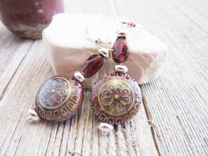 Garnet Jewelry Set - 2-In-1 Mood Bead Earrings & Necklace, Zen Style Jewelry, Handcrafted Gift