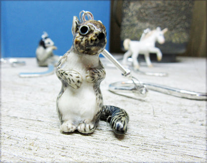Squirrel Bookmark - delicate porcelain gray squirrel detail on a silver squiggly stick, perfect gift for squirrel lovers and readers.