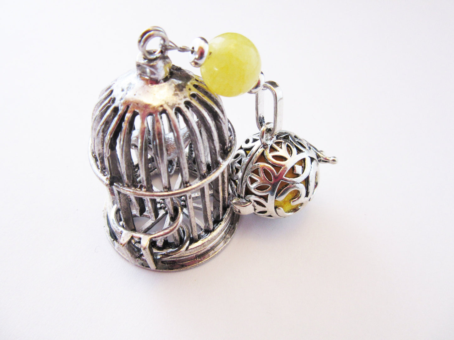 Bird Cage Essential Oil desk sitter, bird cage with calcite and namaste lava bead chamber, aromatherapy self-care gift with zen aesthetic