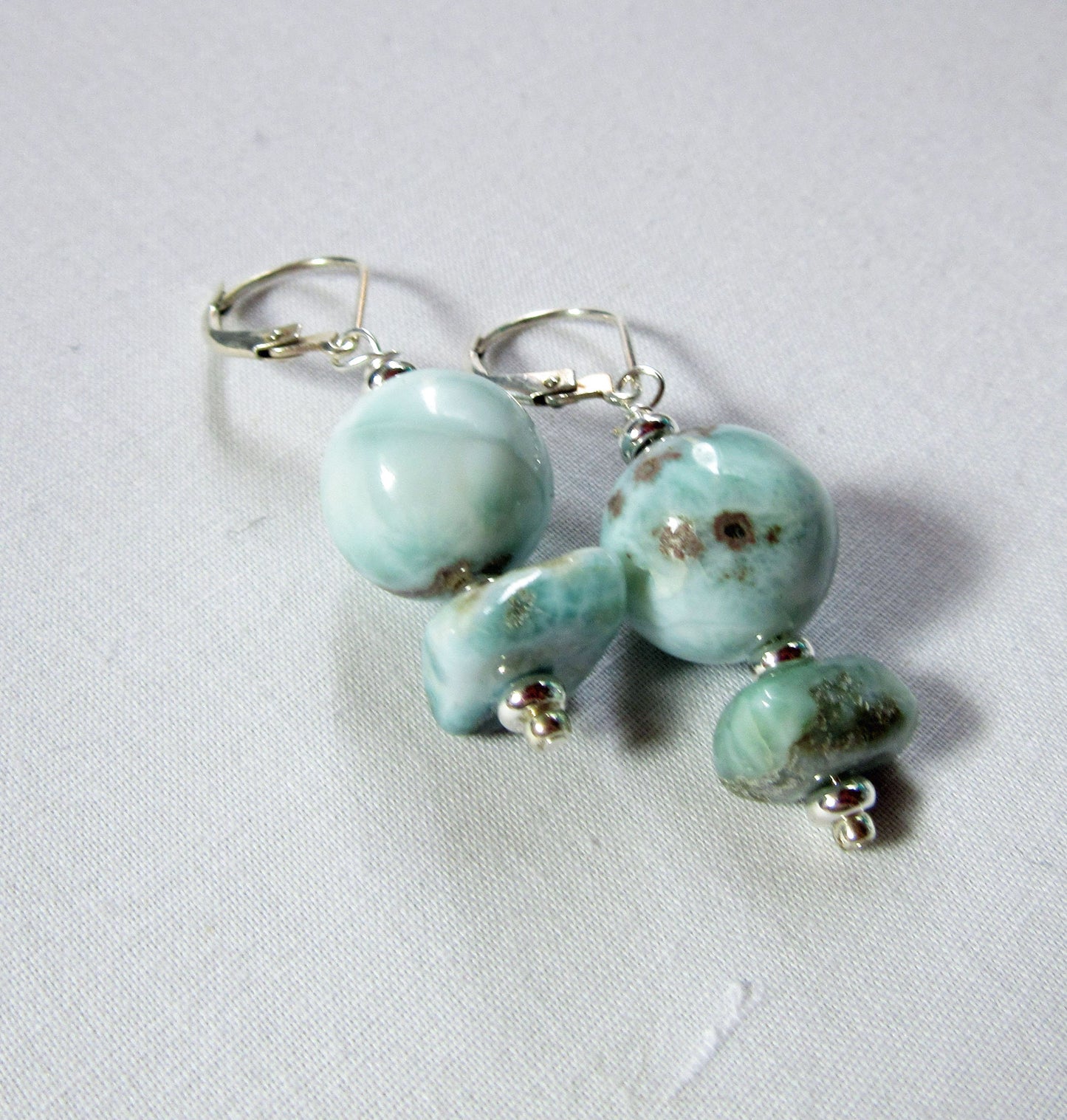 Larimar Earrings. Dominican Larimar Sky Blue Jewelry. Boho Style Circle Genuine Stone. Beach or Tropical Vacation Gfit