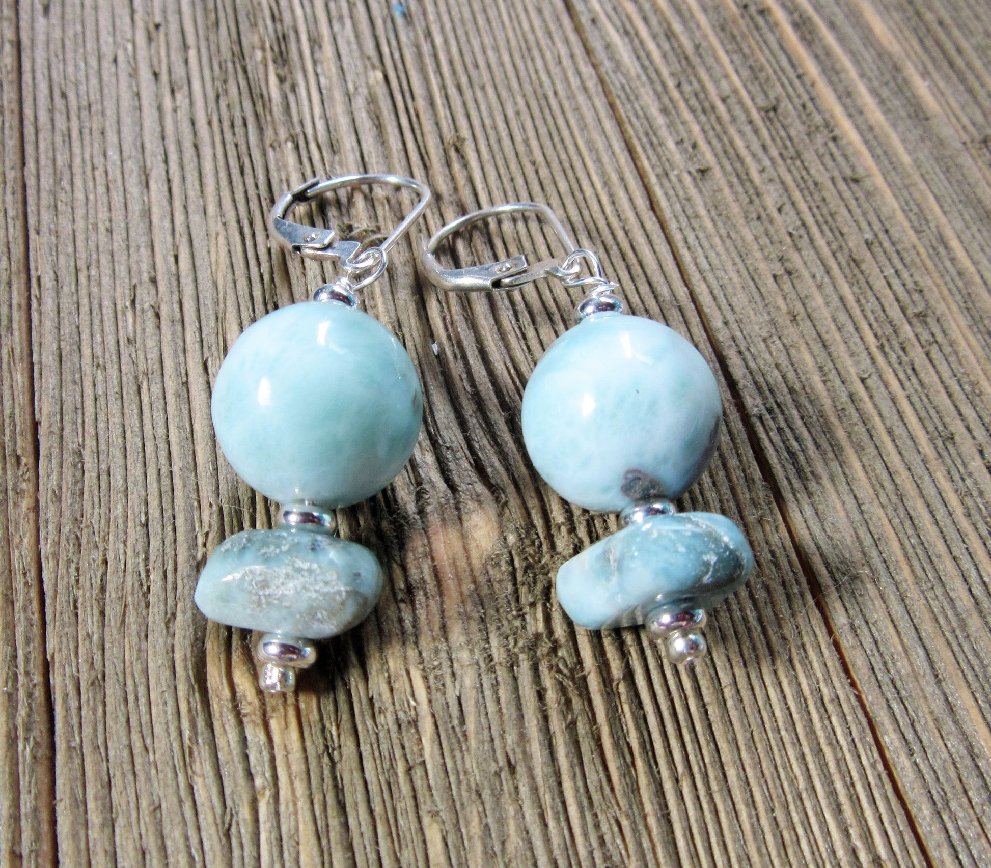 Larimar Earrings. Dominican Larimar Sky Blue Jewelry. Boho Style Circle Genuine Stone. Beach or Tropical Vacation Gfit