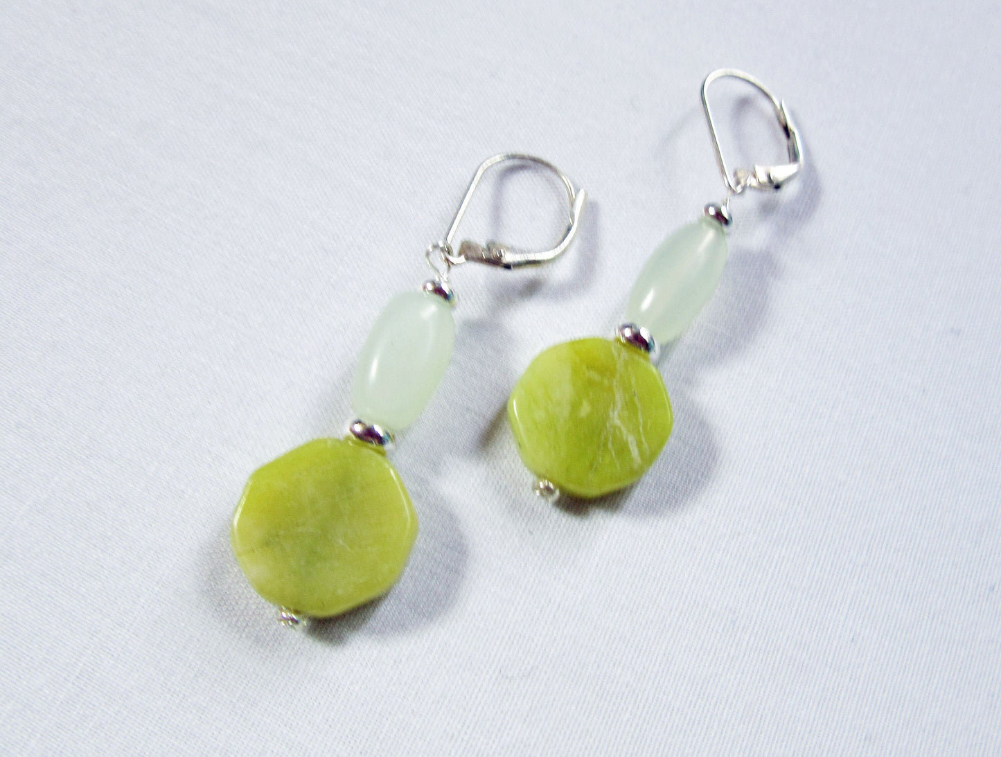 Hexagon Stone Earrings - quartz and aventurine, natural gemstone, Sacred Geometry Chartreuse Jewelry For Woman, Power and Luck Stones Gift